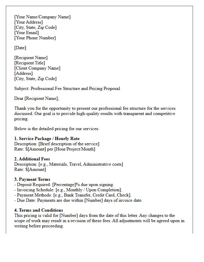 Professional Fee Structure And Pricing