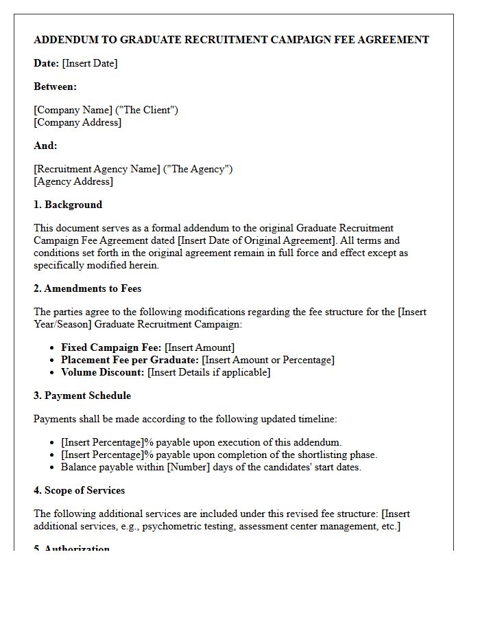Addendum to Graduate Recruitment Campaign Fee Agreement Letter
