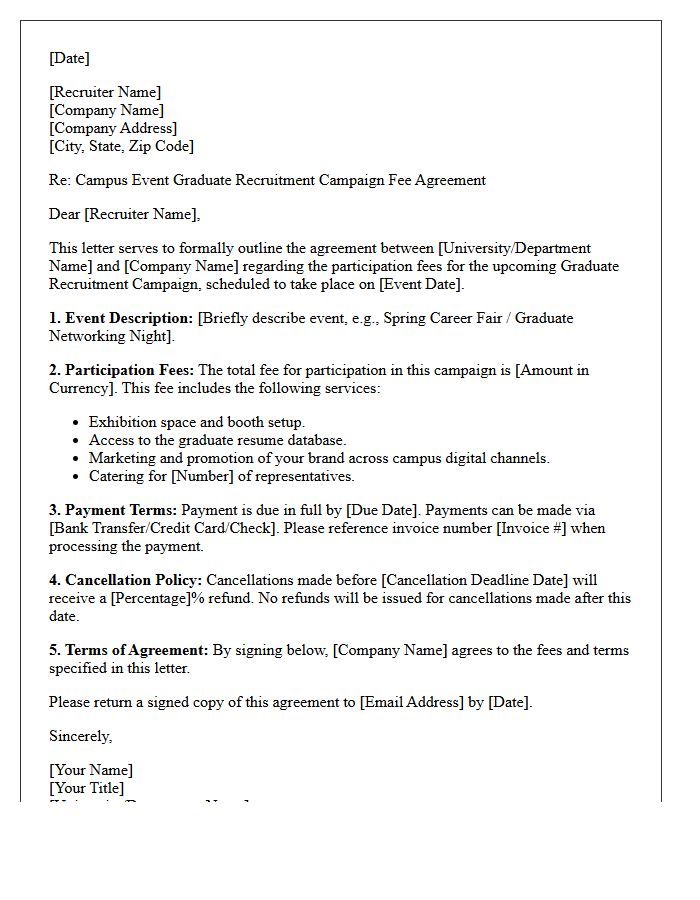Campus Event Graduate Recruitment Campaign Fee Agreement Letter
