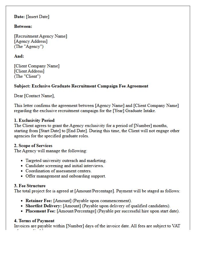 Exclusive Graduate Recruitment Campaign Fee Agreement Letter