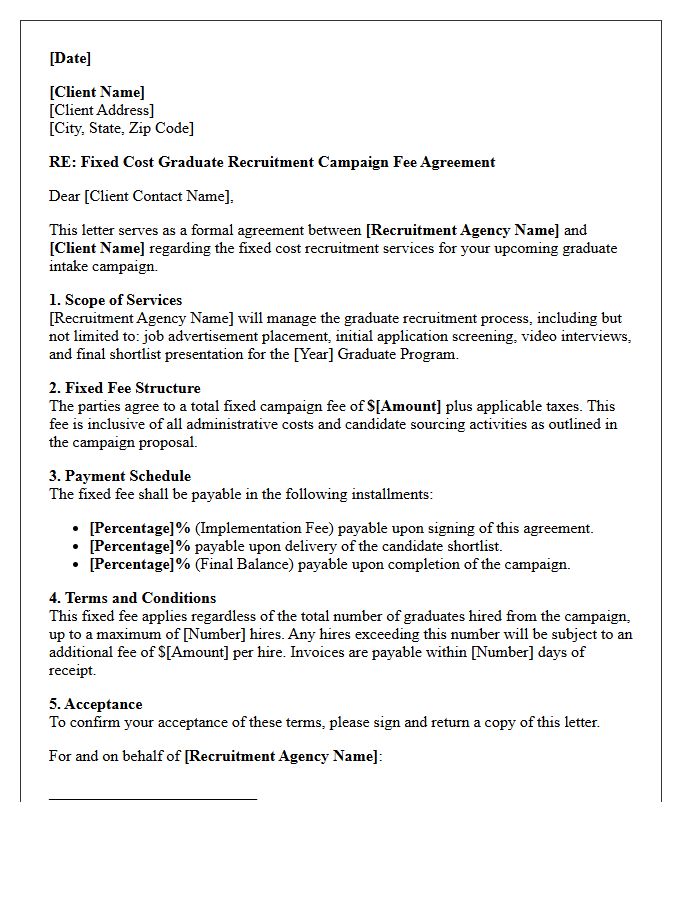 Fixed Cost Graduate Recruitment Campaign Fee Agreement Letter