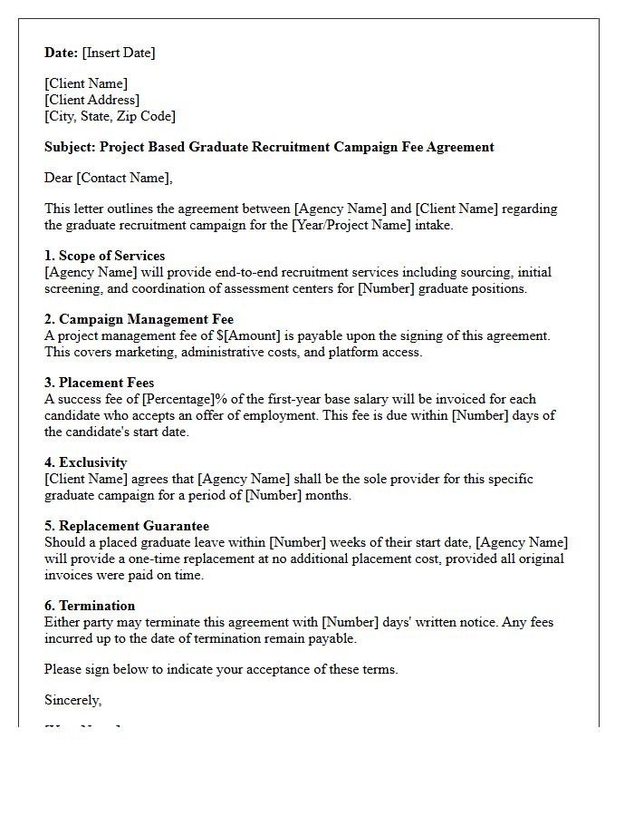 Project Based Graduate Recruitment Campaign Fee Agreement Letter