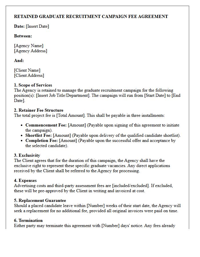 Retained Graduate Recruitment Campaign Fee Agreement Letter