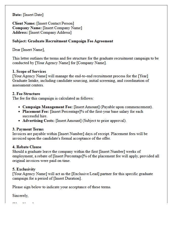 Standard Graduate Recruitment Campaign Fee Agreement Letter