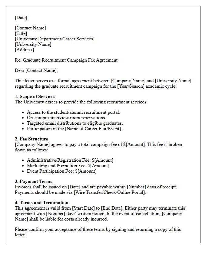 University Partnership Graduate Recruitment Campaign Fee Agreement Letter