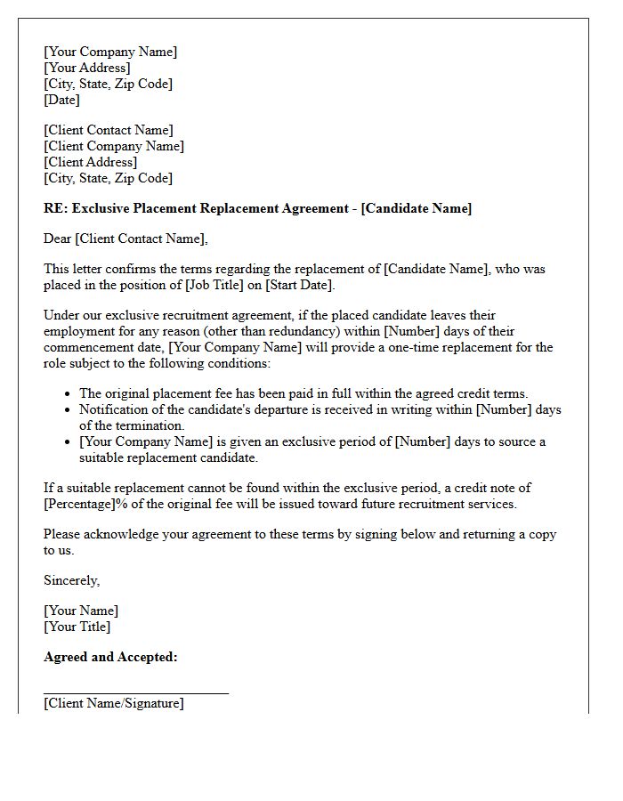 Exclusive Recruitment Placement Replacement Fee Letter