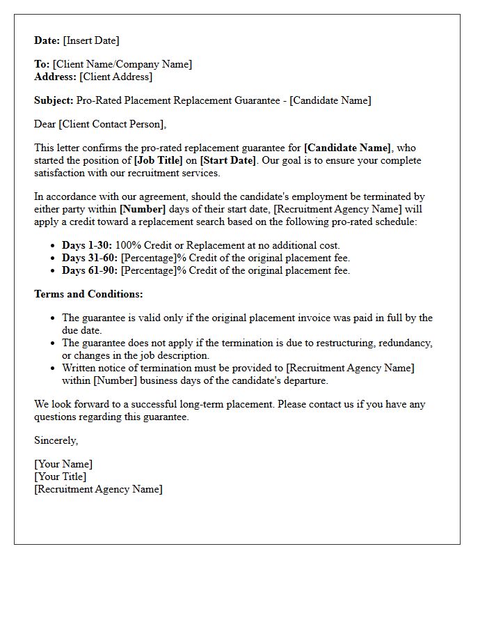 Pro-Rated Placement Replacement Guarantee Letter