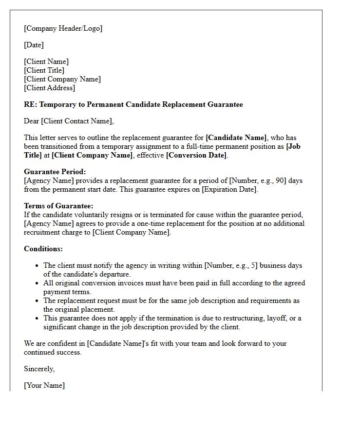 Temporary To Permanent Candidate Replacement Guarantee Letter