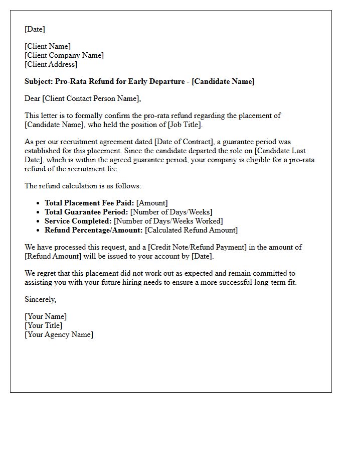 Candidate Early Departure Pro-Rata Refund Letter