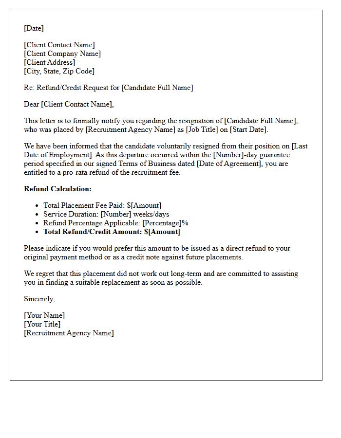Candidate Voluntary Resignation Pro-Rata Refund Letter