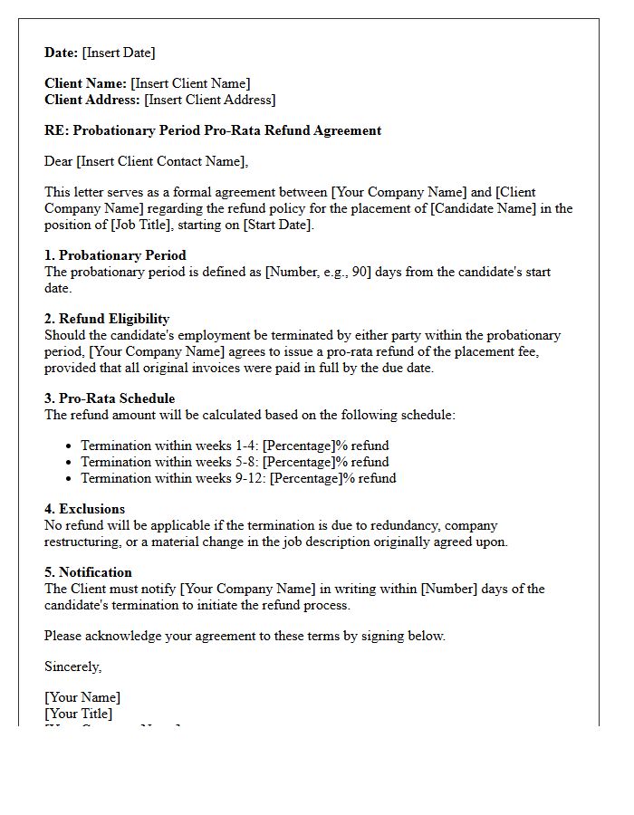 Client Probationary Period Pro-Rata Refund Agreement Letter