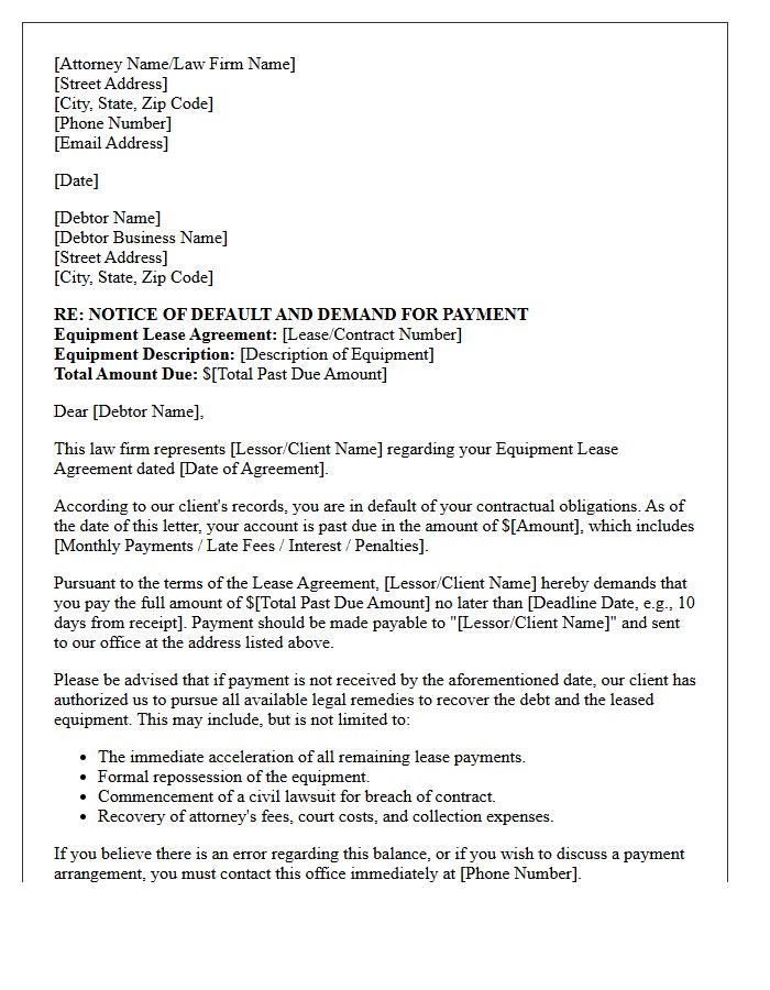 Attorney Drafted Equipment Lease Collection Letter