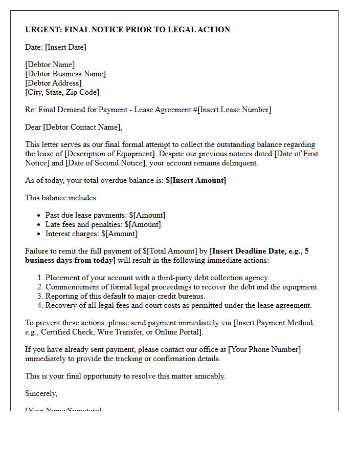 Final Attempt to Collect Equipment Lease Debt Letter