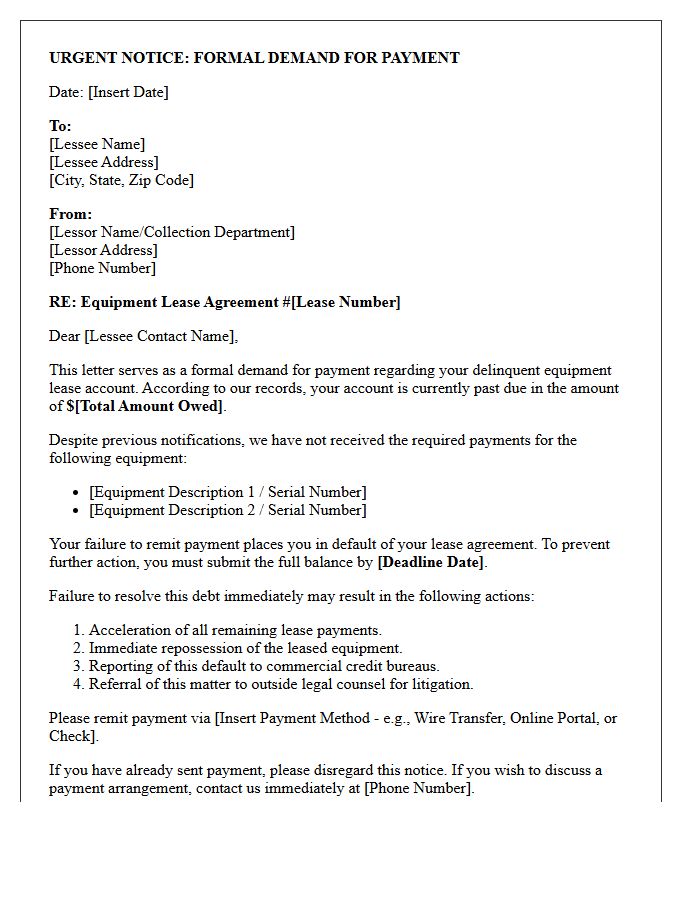 Urgent Debt Collection Equipment Lease Notice Letter