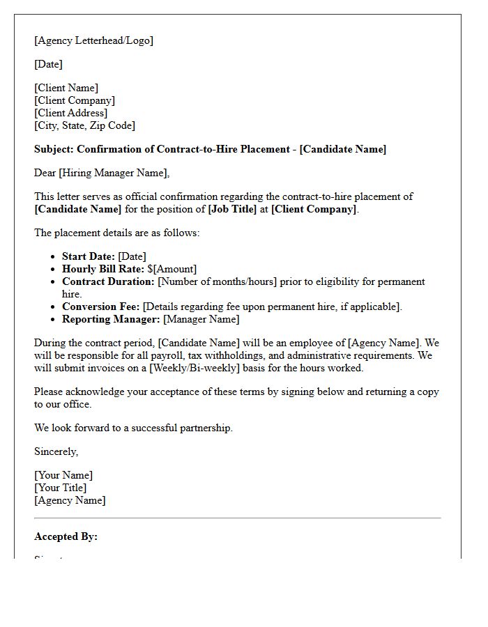 Agency Official Letter of Contract-to-Hire Placement Confirmation