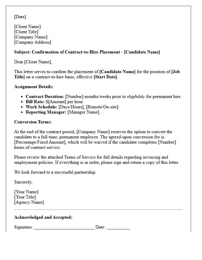 Client Confirmation Letter for Contract-to-Hire Candidate Placement