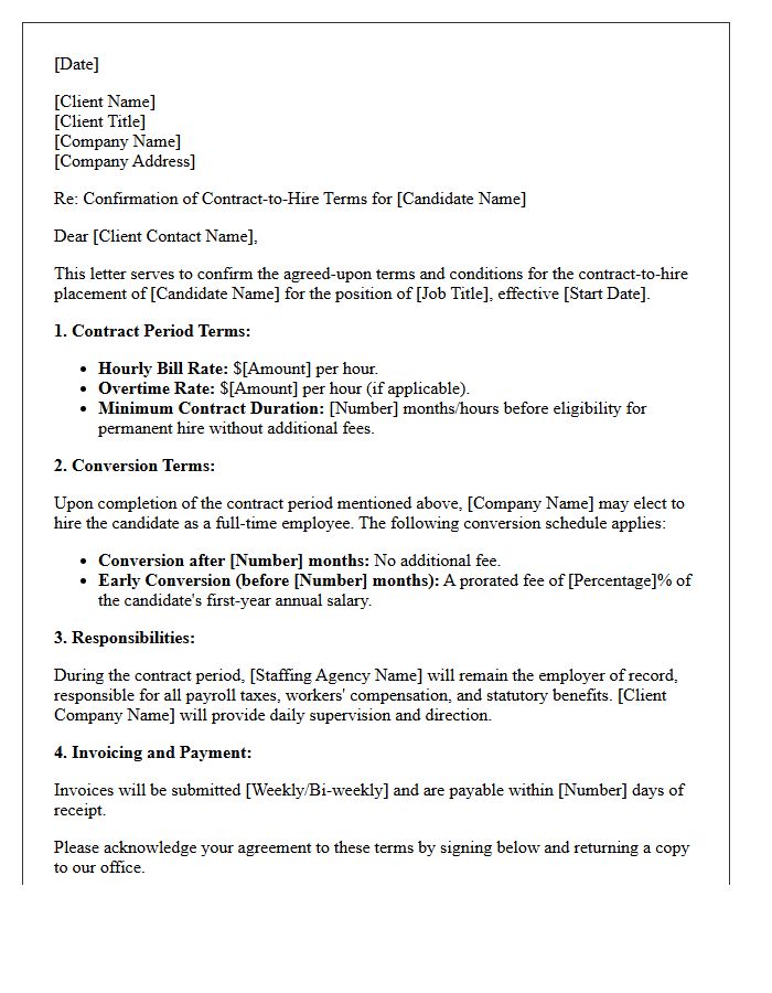 Contract-to-Hire Placement Terms and Conditions Confirmation Letter