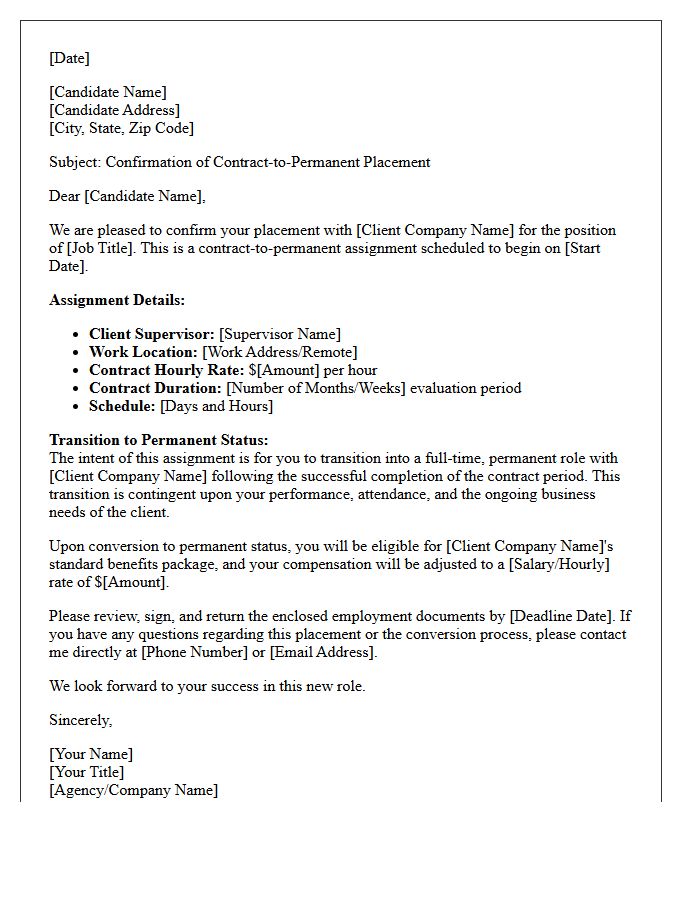 Contract-to-Permanent Candidate Placement Confirmation Letter