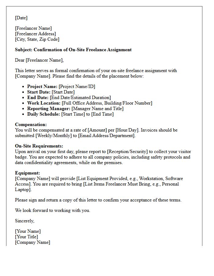On-Site Freelance Assignment Placement Confirmation Letter