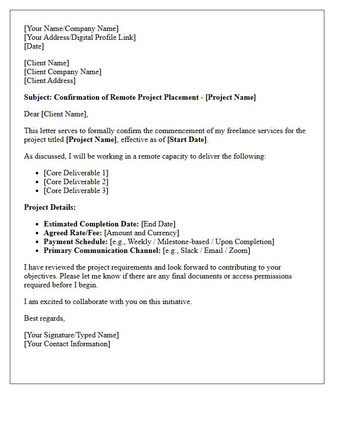 Remote Freelance Project Client Placement Letter