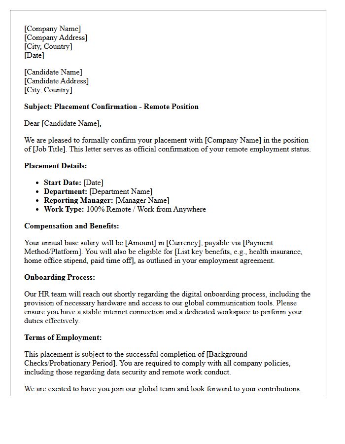 Global Remote Hire Placement Confirmation Letter
