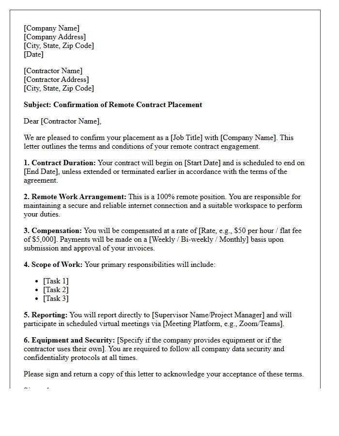 Remote Contract Placement Confirmation Letter