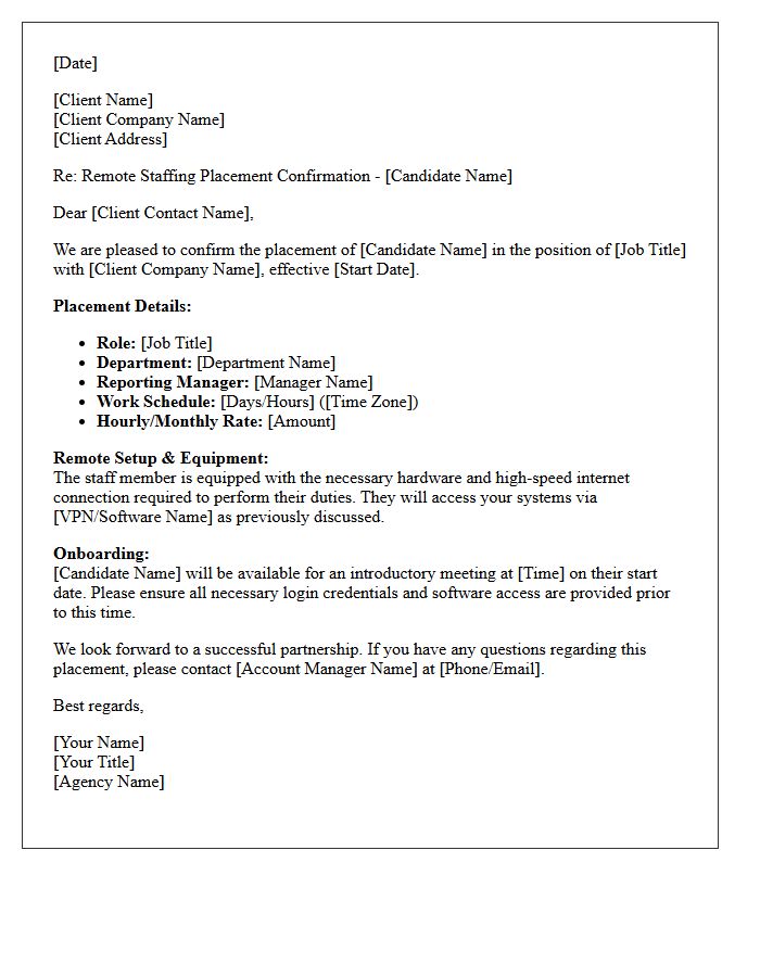 Remote Staffing Placement Confirmation Letter