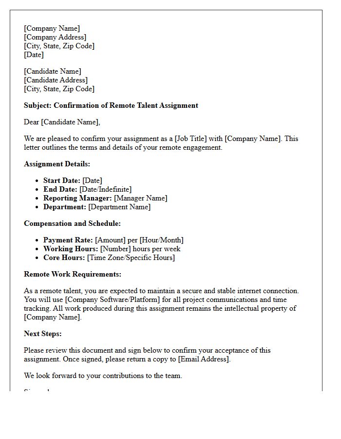 Remote Talent Assignment Confirmation Letter
