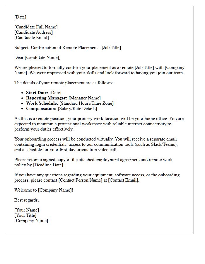 Remote Worker Candidate Placement Confirmation Letter