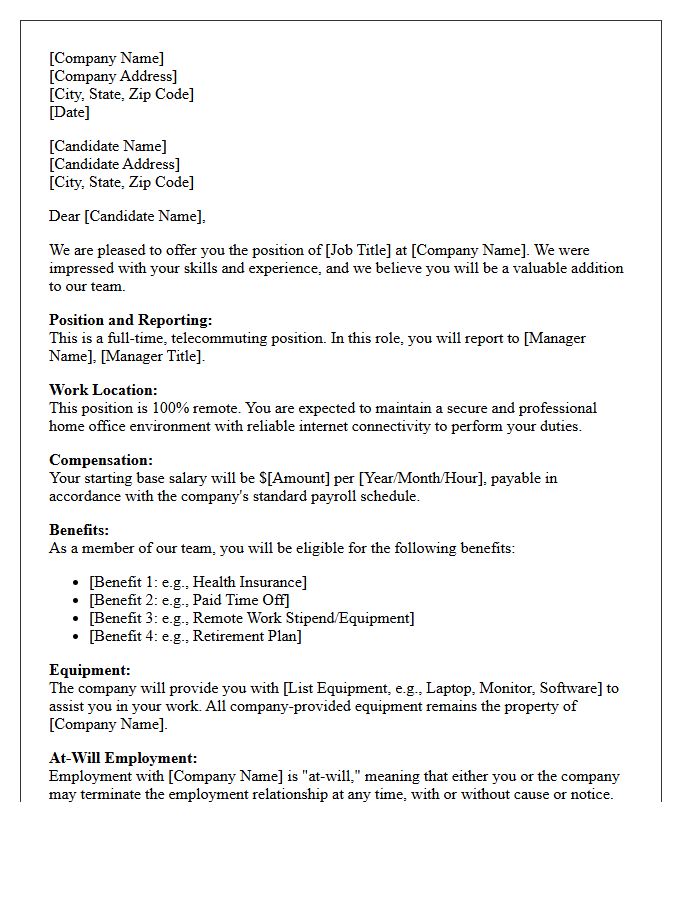 Telecommuting Candidate Placement Offer Letter