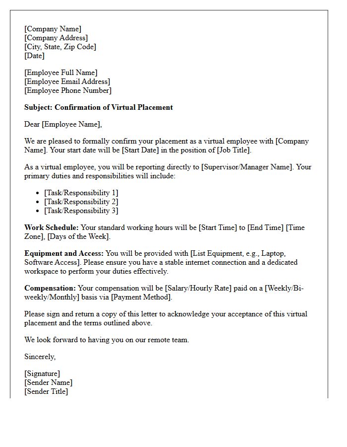 Virtual Employee Placement Confirmation Letter