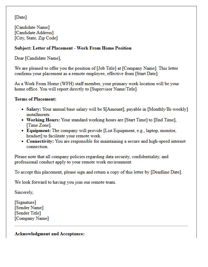 Work From Home Candidate Placement Letter
