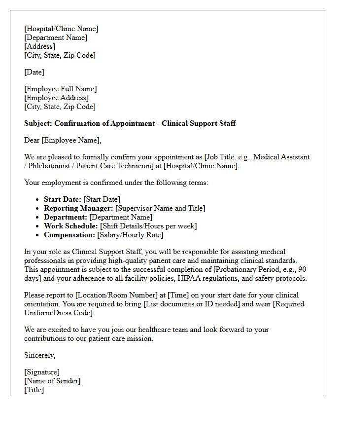 Clinical Support Staff Confirmation Letter