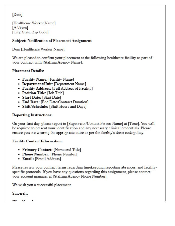Contracted Healthcare Worker Placement Letter
