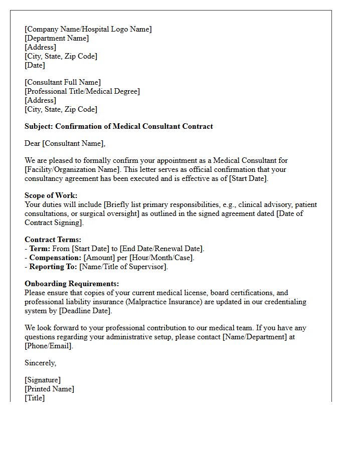 Medical Consultant Contract Confirmation Letter