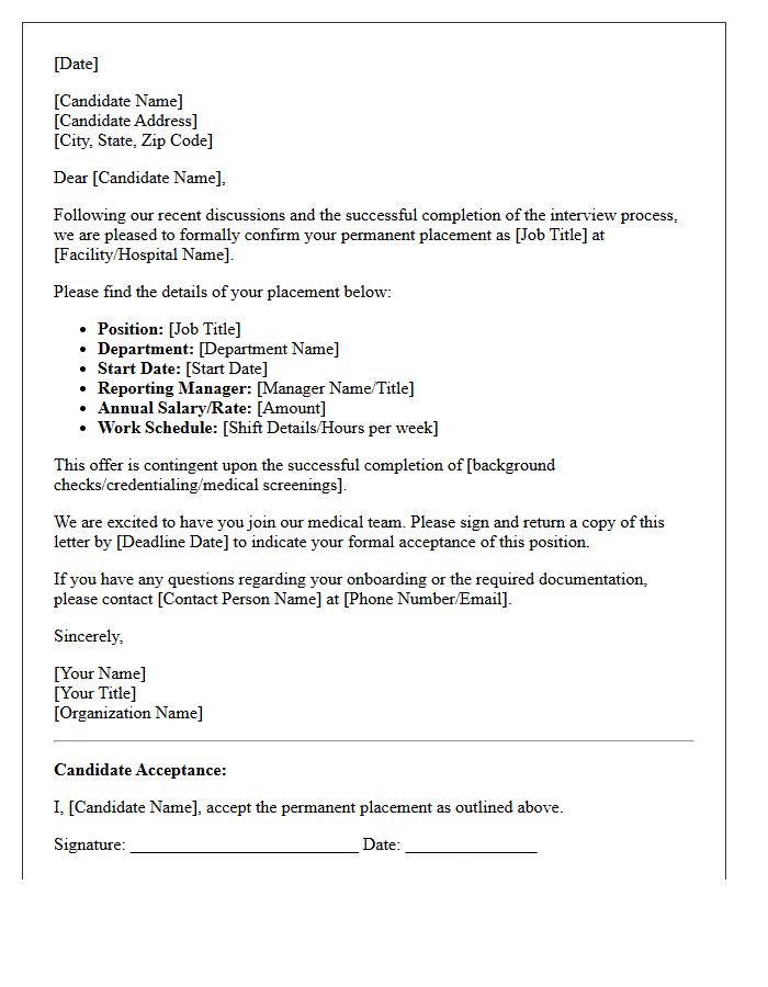 Permanent Medical Staff Placement Confirmation Letter