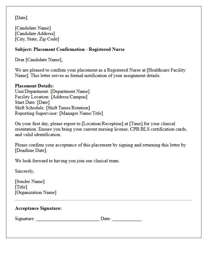 Registered Nurse Placement Confirmation Letter