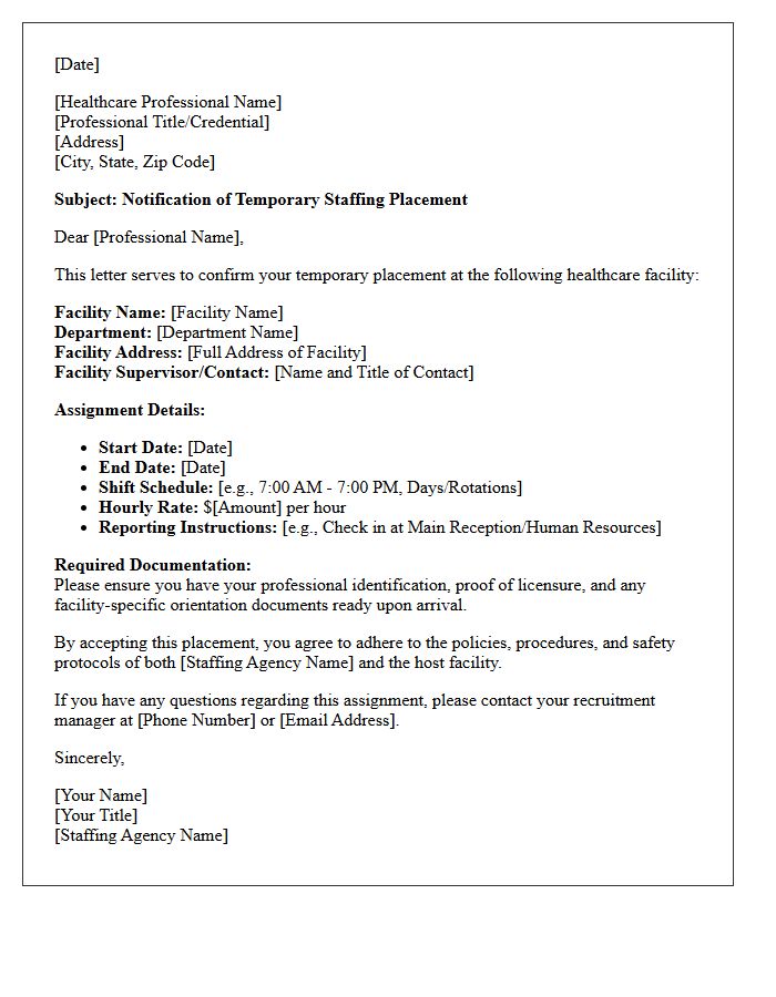 Temporary Healthcare Staffing Placement Letter