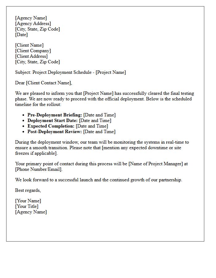 Agency Client Deployment Schedule Letter