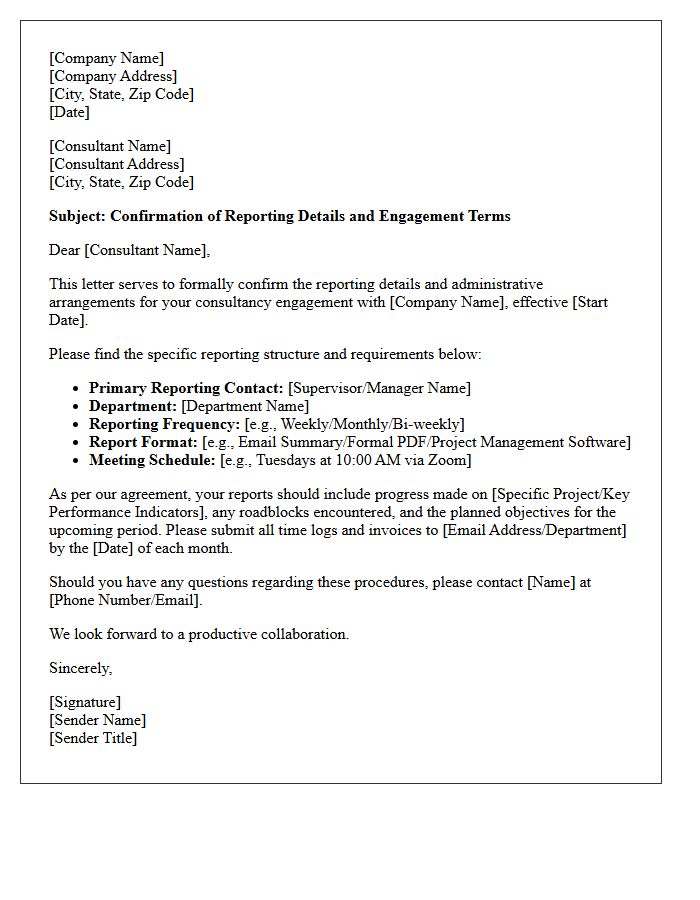 Consultant Reporting Details Confirmation Letter