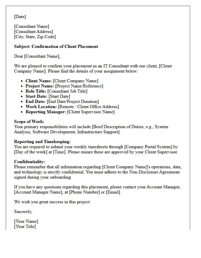 IT Consultant Client Placement Confirmation Letter