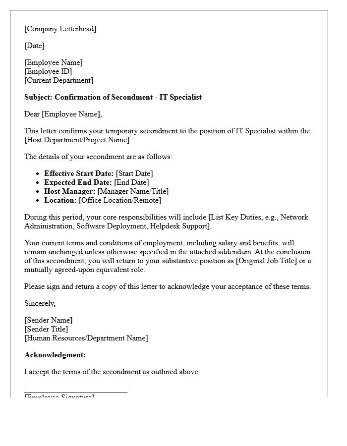 IT Specialist Secondment Confirmation Letter