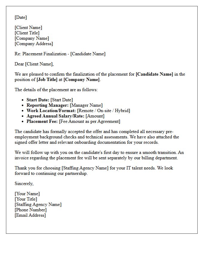 IT Staffing Placement Finalization Letter