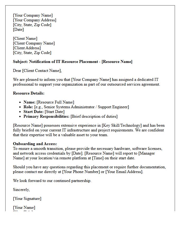Outsourced IT Resource Placement Letter