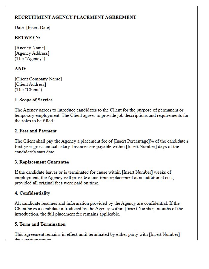 Recruitment Agency Placement Agreement Letter