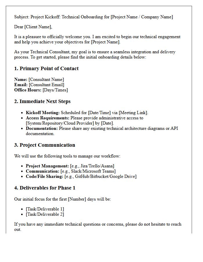 Technical Consultant Client Onboarding Letter