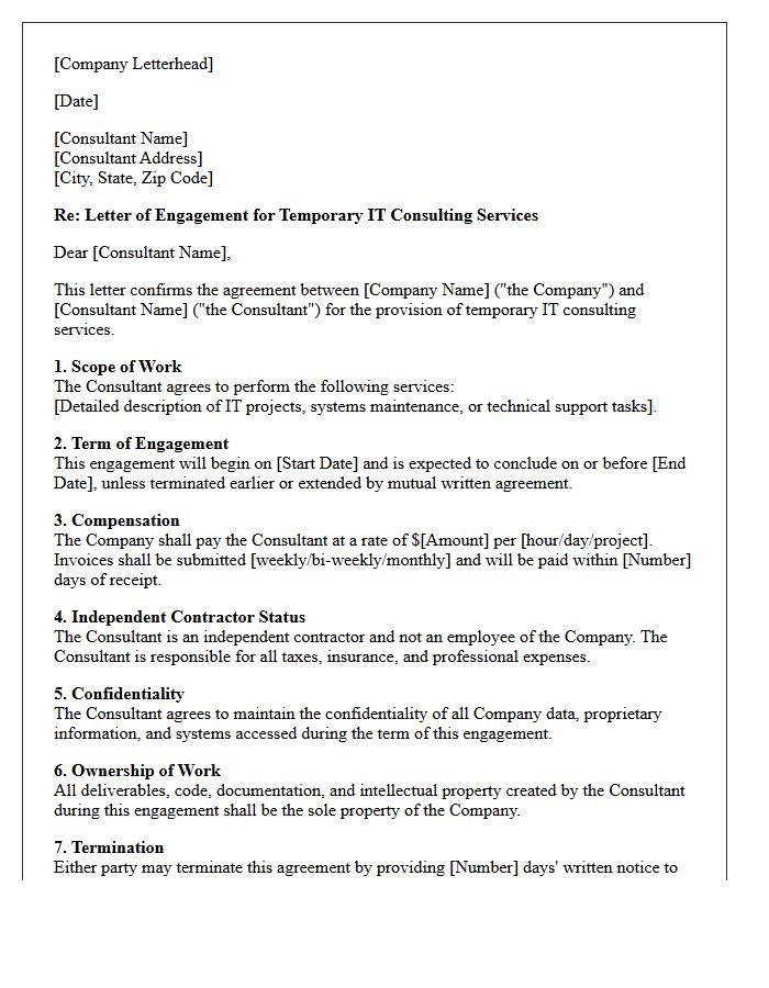 Temporary IT Consultant Engagement Letter