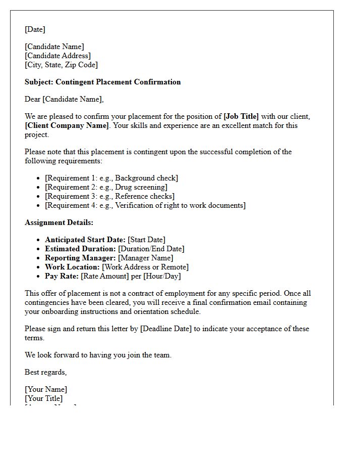 Candidate-Facing Contingent Placement Confirmation Letter