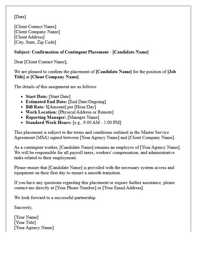 Client-Facing Contingent Placement Confirmation Letter