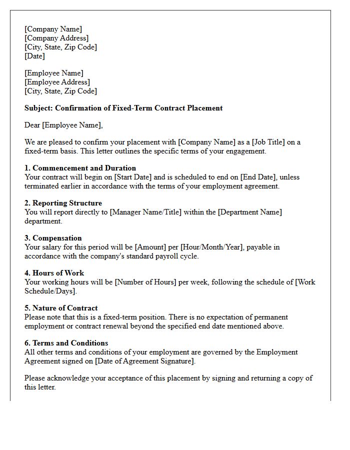 Fixed-Term Contract Placement Confirmation Letter